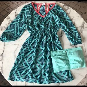 Kona Teal Geometric Print dress & bralette Small